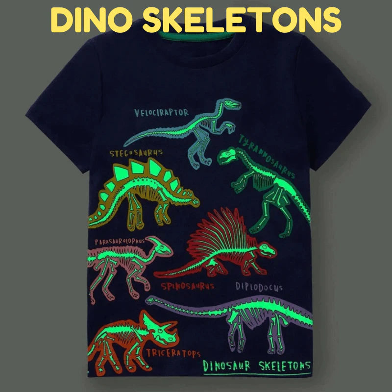 DinoGlow Kids Glow-in-the-Dark Dinosaur T-Shirt, Fun Graphic Tee for Boys & Girls