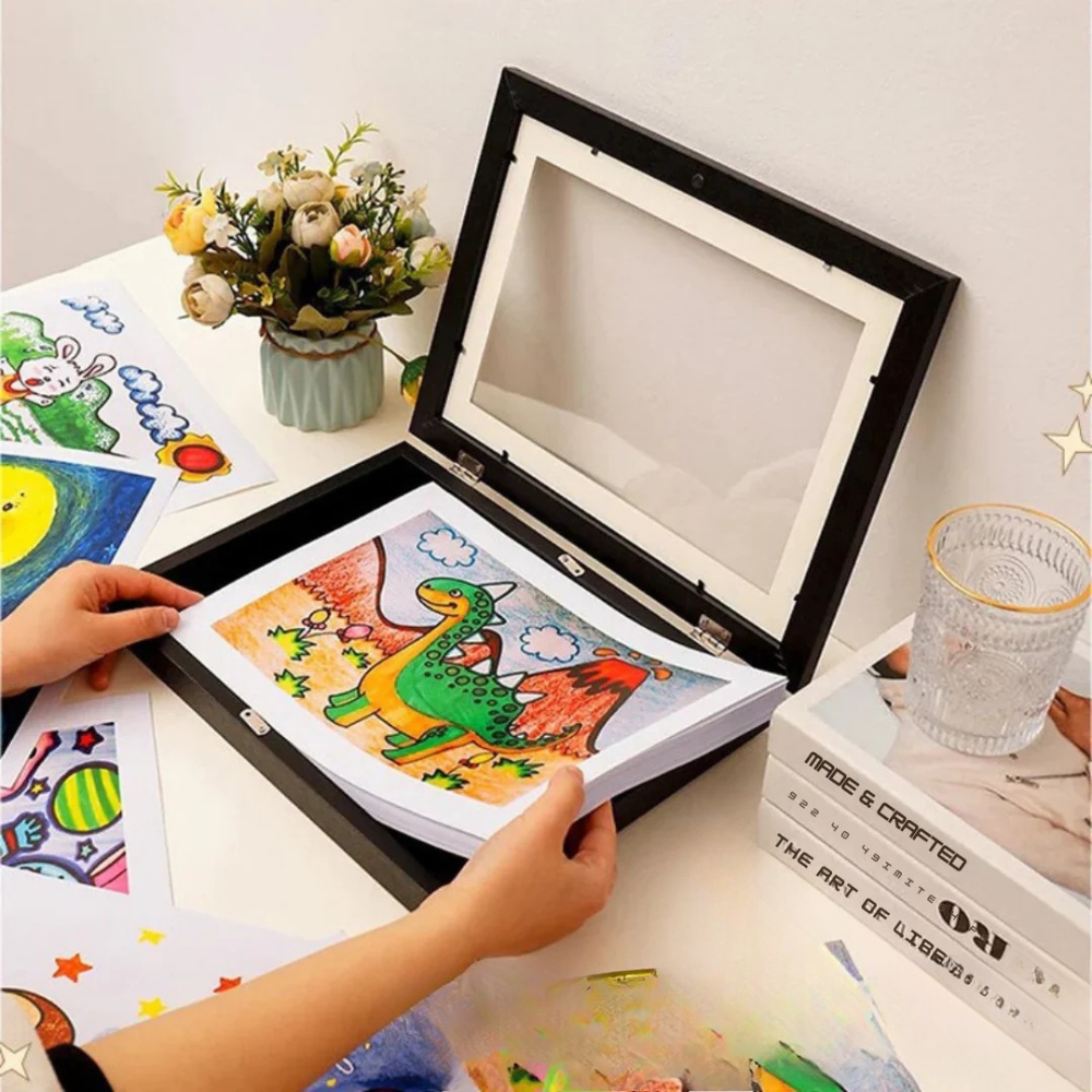 ArtVault Kids Artwork Storage Frame, Front-Opening Display for Drawings & Photos